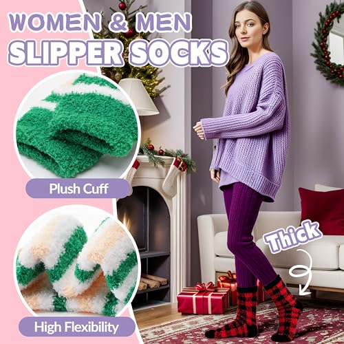 Image of Fuzzy Slipper Socks Thick Fluffy Warm Winter Cozy Plush Soft Sleep Home Socks for Women Men