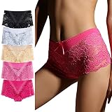 SHISUTA 5 Pack of Women's Underwear Regular & Plus Size Lace Boyshort Panties Hipster Panty (5-pack