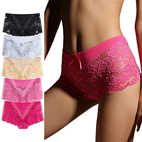Shisuta 5 Pack Of Women's Underwear Regular & Plus Size Lace Boyshort Panties Hipster Panty (5-Pack Leopard Assorted-1, Xl) #TOP21