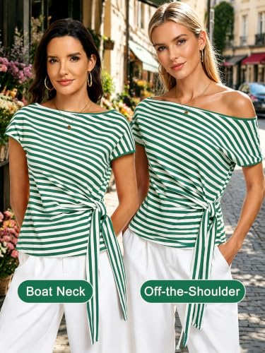 Image of HOTIAN Womens Cap Sleeve T Shirts 2026 Tie Waist Wrap Tops Crew Neck Blouses Dressy Casual Loose Work Business Dressy