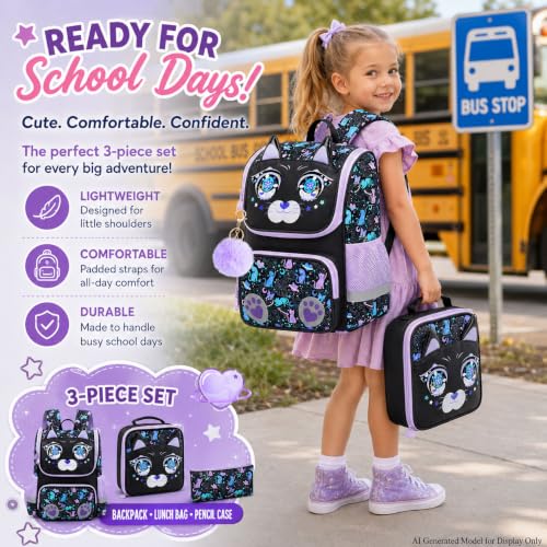 Image of KLFVB 3PCS Backpack for Girls and Boys, 15 inch Unicorn Dinosaur Bookbag with Lunch Box, Kids Preschool School bag