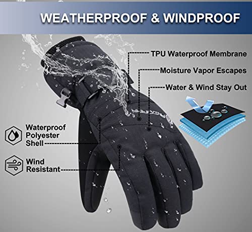 Andorra Ski Gloves Women Waterproof Zipper Pocket Ski Glove Snowboard Gloves, Black, M #TOP1