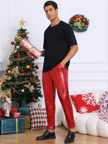 Lars Amadeus Shiny Pants for Men's Glitter 70s Disco Night Club Tapered Sequin Pants4