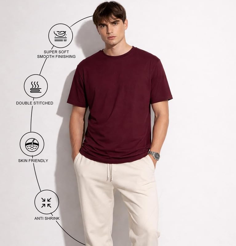 Image of Sleepynuts Men's Regular Fit Round Neck Half Sleeves Solid Casual Wear T-Shirt