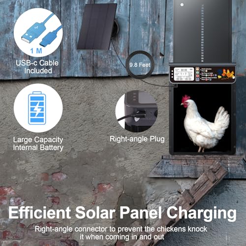Image of Automatic Chicken Coop Door Solar Powered with Timer & Light Sensor | Automatic Chicken Door with LCD Display, Solar Chicken Coop Door with Remote Control, Anti-Pinch Function & Made of Al-Alloy