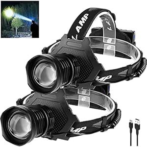 Led Rechargeable Headlamp, 100000 Lumens Head Lamps Outdoor Rechargeable, Bright Headlamps for Adults with 5 Modes & Ipx7 Waterproof 90° Adjustable Lamp Camping