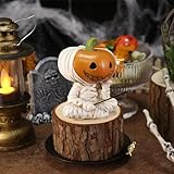 Fishing Pumpkin Head Mummy Statue, Resin Craft Halloween Decorations, 3.15 Inch Cute Sitting Figurine Shelf Sitter, Resin Craft Sculpture for Outdoor Garden Yard Lawn Pond Pool Ornaments (White)