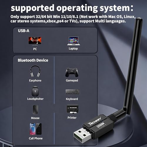 Image of USB Bluetooth 6.0 Adapter for Desktop PC: Plug & Play 600FT Long Range Wireless Dongle with 5dBi Antenna for Laptop Windows 11 /10 /8.1, Pair BT Headphones /Headset /Speaker /Mouse /Keyboard /Printer