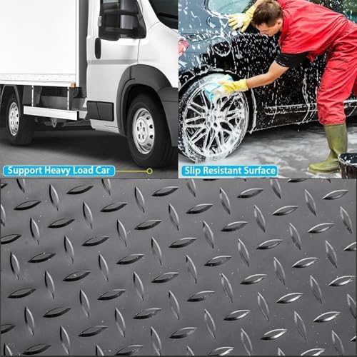 Heavy-Duty 1.5mm Garage Mats for Floor - Durable Rubber Flooring Rolls, Black Diamond Plate, Ideal Outdoor & Patio Door Mat, Sizes 2ft to 30ft for Ultimate Protection