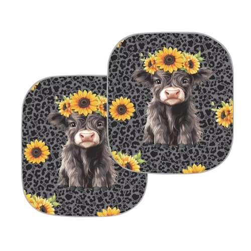 Image of Cute Highland Cow Windshield Sun Shade Foldable 2-Piece Car Sunshades Car Interior Accessories Sun Protection for SUV Truck Van Sedans Auto Interior Protector 28.5 x 25.5 inches