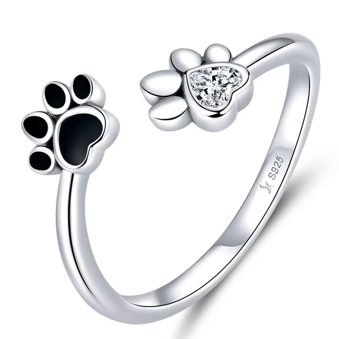 Qings Anello di Apertura Dell'Impronta Dell'Animale Domestico Anello in Argento Sterling 925 Con Zircone Regolabile per Mamma e Moglie