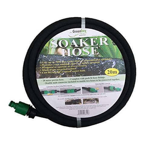 Greenkey Soaker Hose: Water-Saving Sprinkler Hosepipe For Watering Garden Plant Rows, Flower Beds & Vegetable Patch - Easy To Use, Hose Length 20m Cover