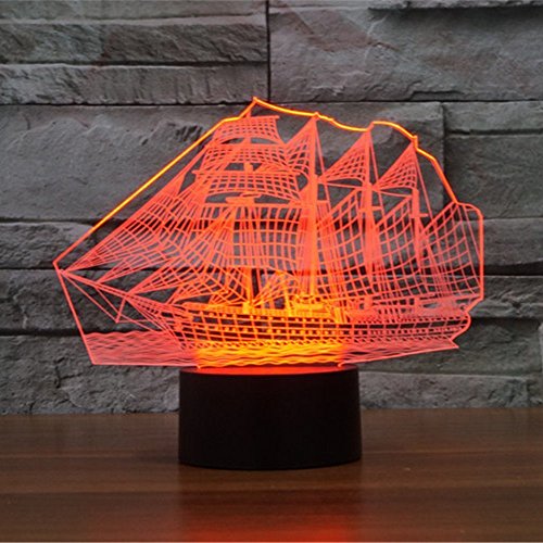 3D Illusion Sailboat LED Night Light,7 Colors Gradual Changing Touch Switch USB Table Lamp for Holiday Gifts or Home Decorations - Image 2