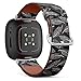 CJBROES Replacement Leather Watch Band, Compatible with Fitbit Versa 3 and Fitbit Sense of Wristband Bracelet Accessory - Monochrome Feathers
