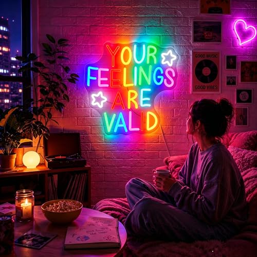 Image of Neon Sign for Wall Decor Dimmable Your Feelings Are Valid Neon Sign Led Neon Lights Light Up Signs for Room Gift Decoration USB Powered