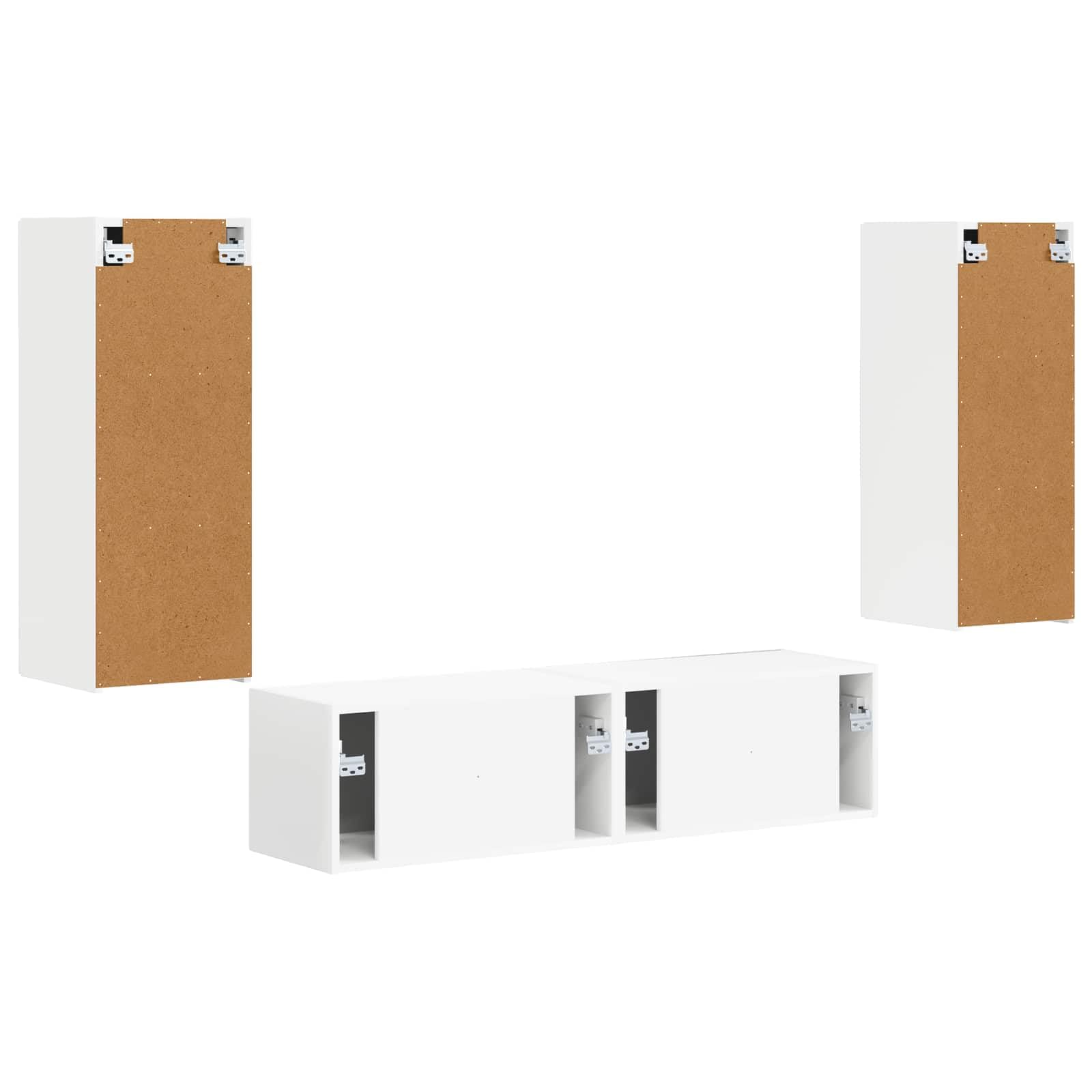 TV-Schrankset Wandmontiert 2 pcs Weiß, Holzwerkstoff, Modernes Design, 30x80cm & 60x30cm, für Wohnzimmer, Media Center Aufbewahrung
