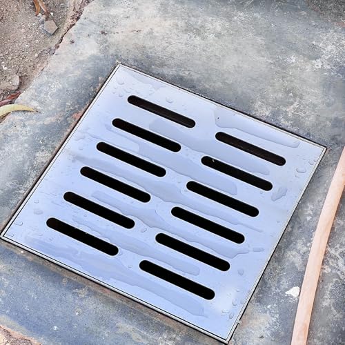 Cubierta para zanja de drenaje, rejilla cuadrada para lavabo con marco para patio, 60 x 60 x 3 cm, rejilla duradera de acero inoxidable para agua de lluvia y cubierta de alcantarillado