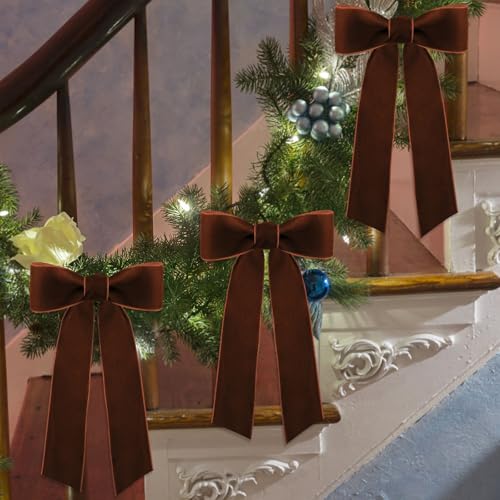 Image of Tsorode 10 Yards Brown Velvet Ribbon for Christmas Tree,1 1 /2 Inch