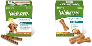 WHIMZEES by Wellness Stix, natürliche & by Wellness Reisknochen, natürliche, glutenfreie Zahnpflegesnacks, Kauknochen für große Hunde, 20 Stück, Größe M/L product image