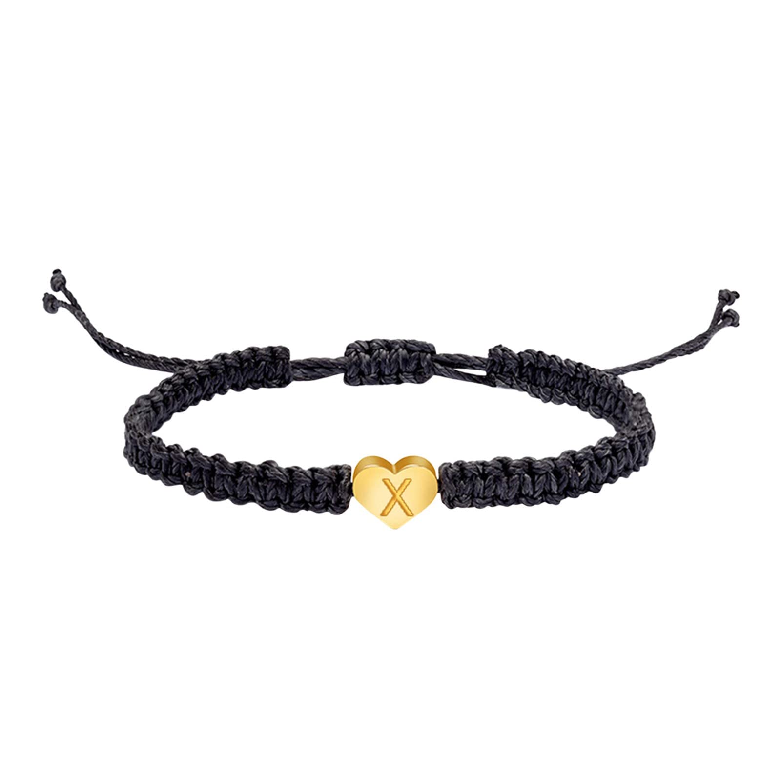 Braccialetti iniziali for donna Uomo Bracciale con cordino a forma di cuore placcato in oro bianco 14 carati Regalo braccialetto intrecciato con corda fatta a mano