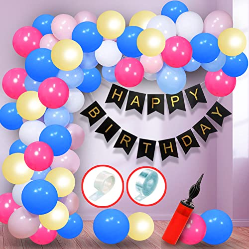Image of Party Propz Multicolor Happy Birthday Balloons for Decoration - 64Pcs | birthday balloons with pump | balloons for birthday | balloon decoration for birthday | happy birthday banner (Cardstock)(Latex)
