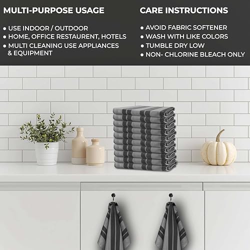 LIXURIATE Stripe Designed Tea Towels for Kitchen - 100% Cotton | Super Absorbent & Quick Drying Hotel Quality Kitchen Towels Set | 70 x 50 cm - Machine Washable (Grey & Dark Grey, 5 Pack) - Image 6