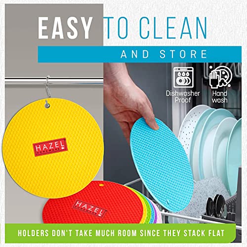 Image of HAZEL Mats for Kitchen | Pot Holder Silicon for Hot Pots Pans | Multipurpose Non-Slip Flexible & Durable Heat Resistant Pads Trivet Set of 2, Multicolor