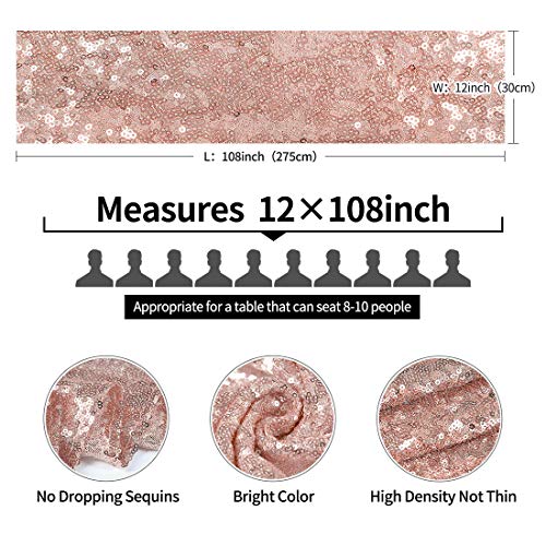 6 Packs 12 x 108 inches Rose Gold Sequin Table Runner, Glitter Rose Gold Table Runner for Wedding Birthday Bachelorette Holiday Party Supplies Decorations Bridal Shower Baby Shower - Image 4