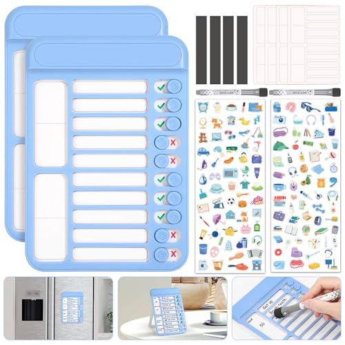 Image of Audab 2Pcs Dry Erase Chore Chart for Kids, Magnetic Checklist Board, My Chores Slider Chart to Do List Board, Routine Reward Chart Schedule Board Task Tracker for Home Refrigerator, Wall, Desk (Blue)