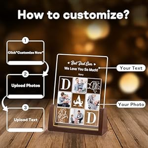 Customized Fathers Day Birthday Gifts for Dad from Wife Daughter Custom Dad Gifts from Son Kids Personalized Acrylic Plaque with Photos LED Night Light, Christmas Unique Gifts for Papa Daddy Customized Fathers Day Birthday Gifts for Dad from Wife Daughter Custom Dad Gifts from Son Kids Personalized Acrylic Plaque with Photos LED Night Light Christmas Unique Gifts for Papa Daddy