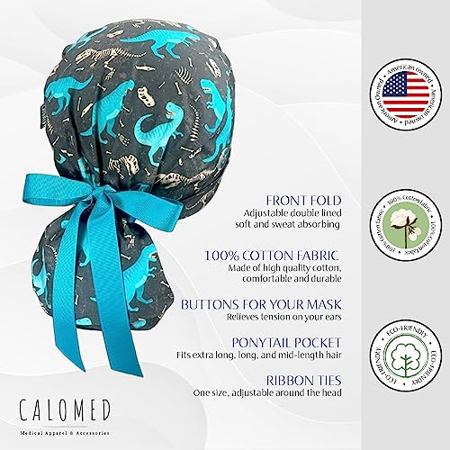 Image of Scrub Cap for Women and Men, Ponytail Scrub Caps, Working Hat, Head Cover with Ribbon Ties and Buttons, Long Hair