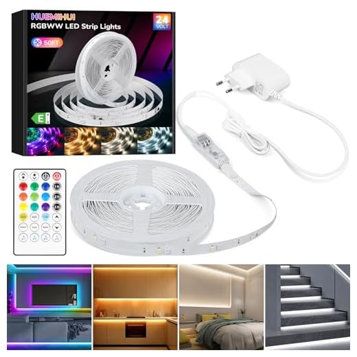 15M RGBWW+IC LED Strip,Dimmbarer Dreamcolor+3000K-6500K Warmweiß Naturweiß Kaltweiß LED Streifen mit Fernbedienung,Selbstklebende Schneidbare 24V LED Lichtband für Zuhause Schlafzimmer Küche Treppe