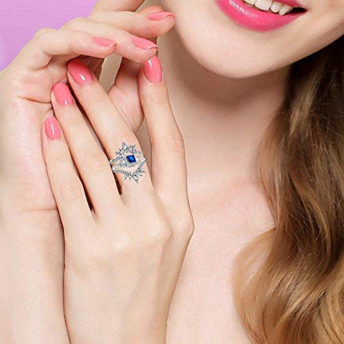 Uloveido Marquise Cut AAA White Cubic Zirconia Double Wedding Band Ring Guard Enhancer Engagement Jewelry for Women Y4454