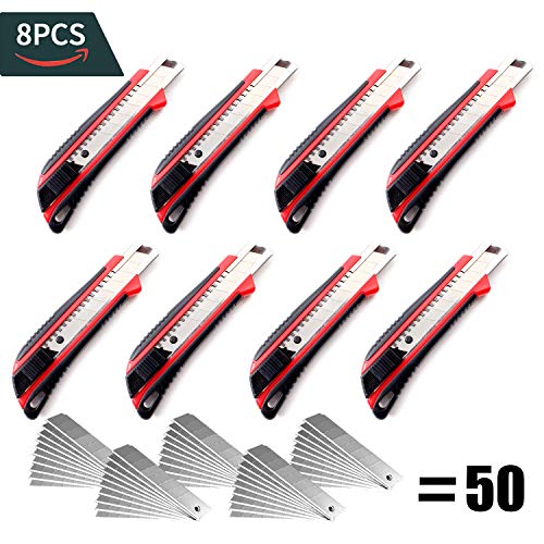 CCLIFE Set di Taglierini da 8 Pezzi con 50 Lame Spezzabili - Cutter Universali per Cartone Moquette e Bricolage