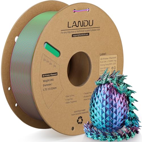 LANDU Silk Tri-Color PLA Filament 1.75mm 1Kg, Triple Color Silk PLA Filament, Rainbow PLA Filament, Neatly Wound 3D Printer Filament, 3 in 1 Multi Color Filament +/-0.02mm, Red Blue Green LANDU Silk Tri-Color PLA Filament 1.75mm 1Kg, Triple Color Silk PLA Filament, Rainbow PLA Filament, Neatly Wound 3D Printer Filament, 3 in 1 Multi Color Filament +/-0.02mm, Red Blue Green
