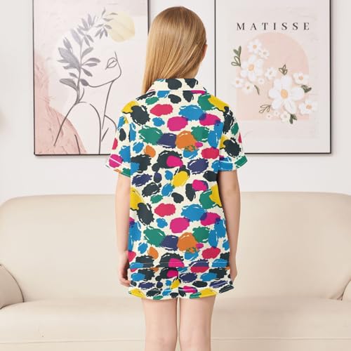 Colorful Graffiti Print Summer Satin Pajama Set, Cute Button-Down Sleepwear Pj Set for Sleep Wears4