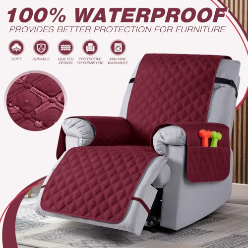 Image of TAOCOCO 100% Waterproof Recliner Covers With Leg Straps, Reversible Recliner Couch Cover For Reclining Chair, Washable Couch Protector For Pets Kids (1 Seater 22 inch, Wine)