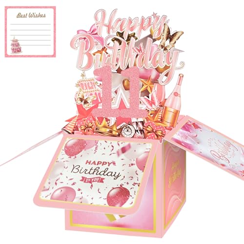 Carte 11 ans fille enveloppes décor anniversaire fille