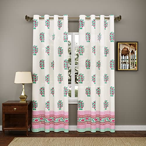 Image of BLOCKS OF INDIA Hand Block Printed Cotton Linen Daylight Door Curtain (Style 4, 7 Feetsemi Sheer, Grommet, Multicolor)