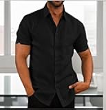 Men's Linen Shirts Short Sleeve Button Down Casual Beach Shirt Fashion Summer Clothes