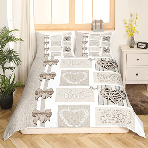 Homemissing Housse De Couette Lovely Retra Kaki Blanc 220x240 Cm Noeud Papillon Love Heart Decor 100 Microfibre Douce pour Femme Et Couples Amoureux