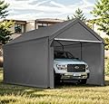 Carport, 10x20ft Heavy Duty Portable Garage, Car Port with Storage Shed, Car Canopy with Removable All-Season Tarp Sidewalls & Doors for Car, Truck, Boat, Party, Grey