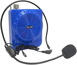 Amplificador de Voz Portátil Megafone Bluetooth 5.0 KB-150 com Microfone, Rádio FM, USB, Cartão de Memória, Headset Ajustável e Bateria Recarregável para Aulas, Palestras e Eventos (Azul)