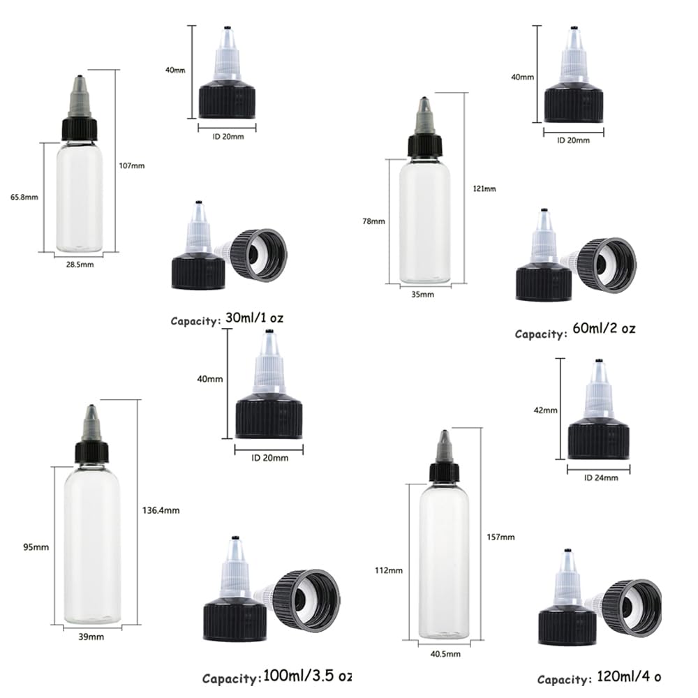 100PCS 30-250ML Nachfüllbare Kunststoff Flasche PET Öl Flüssigkeit Tropfflaschen Twist Top Cap Tattoo Pigment Tinte Container Kleber Applikator (120ML)