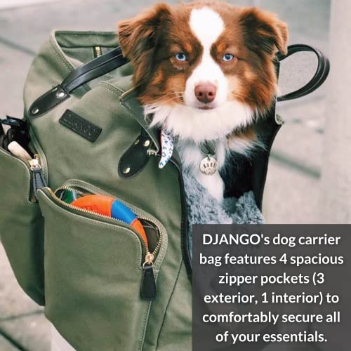 Django Dog Carrier Bag - Waxed Canvas And Leather Soft-Sided Pet Travel Tote With Bag-To-Harness Safety Tether & Secure Zipper Pockets thumb #6
