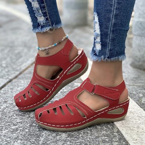 Women's Retro Wedge Sandals, Closed Toe Hollow Trendy Shoes, Casual Slingback Sandals2