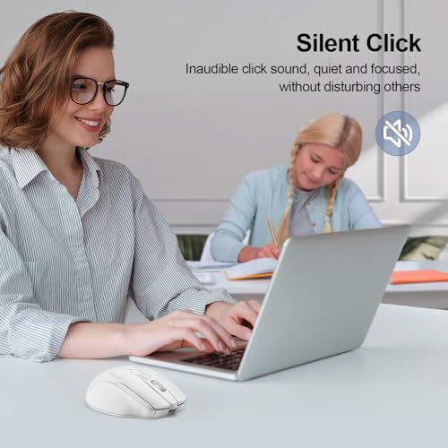 Image of TECKNET Wireless Mouse, BT 5.0 /2.4G, Rechargeable 6-DPI Silent, White | Bluetooth 5.0 /3.0 & USB A, 2-Device Easy Switch, Wide OS Compatible, 6 Buttons, 6-DPI up to 4800, Ergonomic for S to M Hands