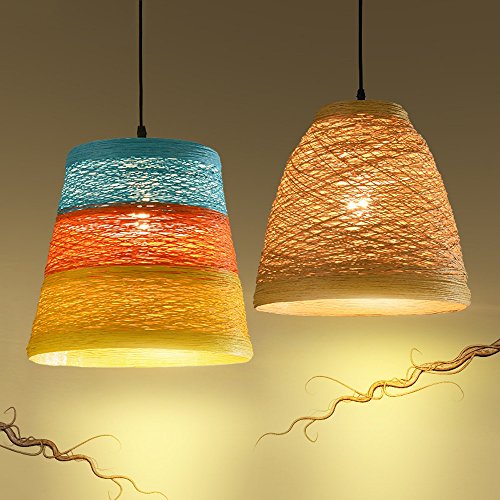 Lustre en rotin coloré suspension E27 rustique pour chambre - 6