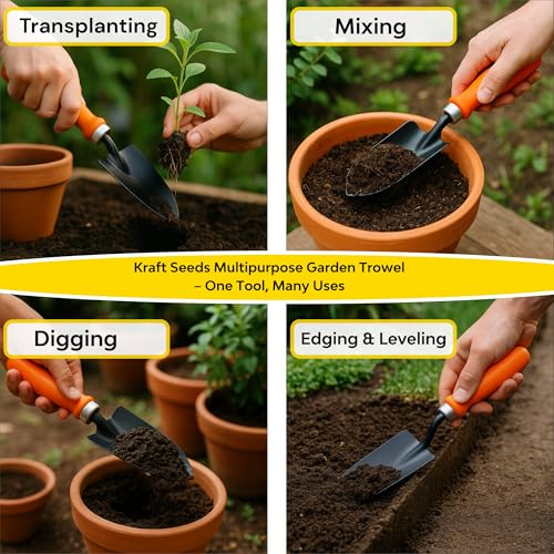 Image of Kraft Seeds Garden Trowel - 1 PC, Metal Blade, Ergonomic Handle, Heavy-Duty Transplanting & Digging Hand Tool for Indoor, Balcony & Outdoor Gardening, Gardening Tools for Home Garden