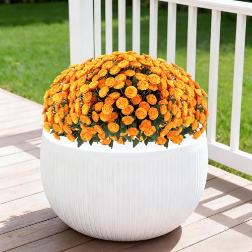 Coreland Artificial Flowers for Outdoor Decoration 12 Bundles Realistic Fake Flowers UV Resistant Silk Marigold Faux Plants for Garden Patio Outside Planter Window Balcony Decor